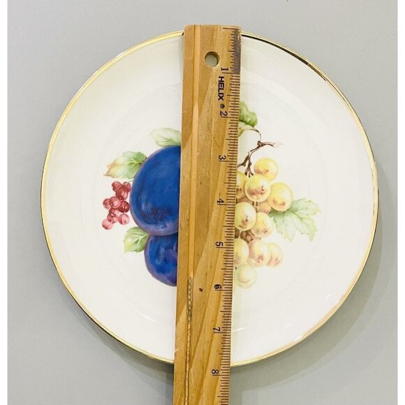 Vintage NC Fruit Orchard Plate 7.75” Plum Grapes Dessert Gold Trim Porcelain - Picture 3 of 5